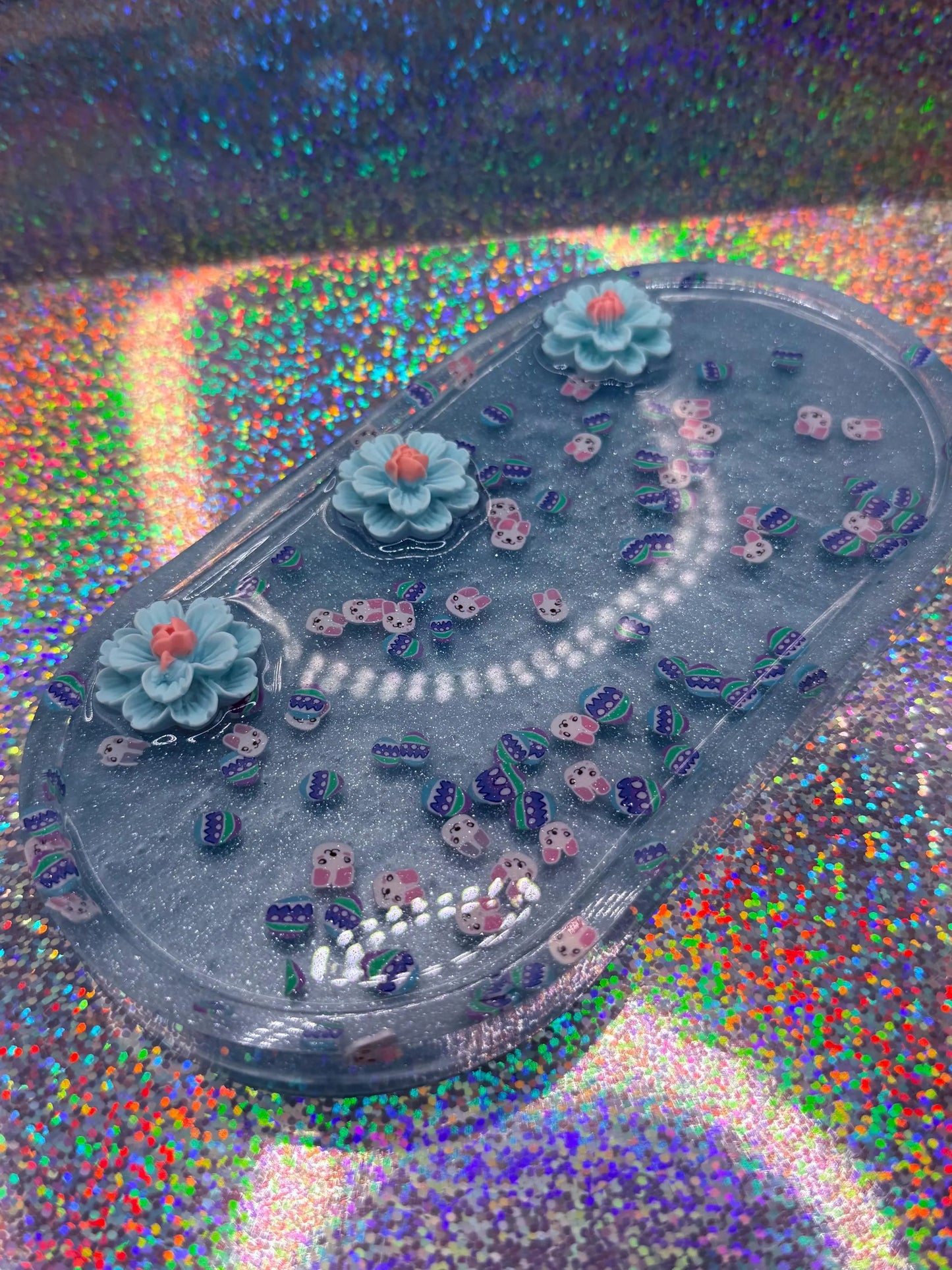 Blue Flowers and Bunnies Small Tray