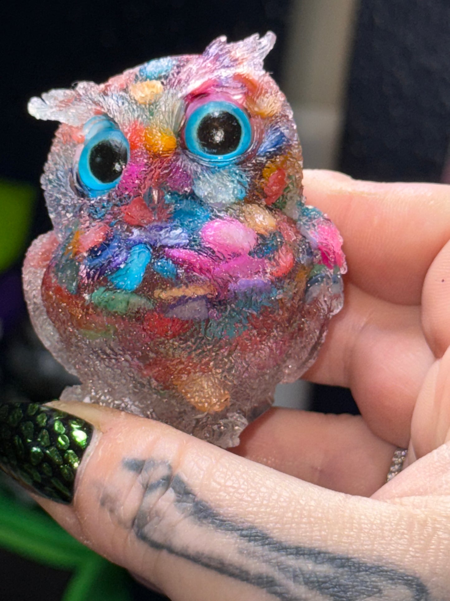 Resin rainbow owl desk buddy