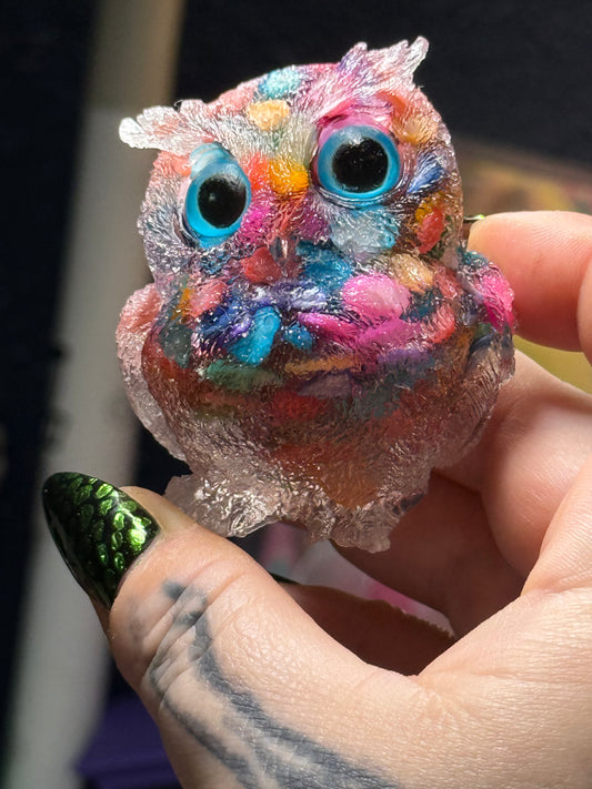 Resin rainbow owl desk buddy